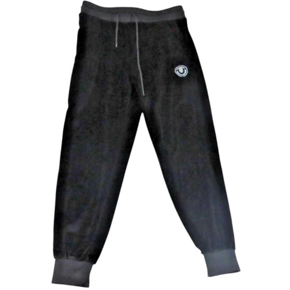 True Religion Velour Jogger Pants Women Black Tapered Leg Elastic Waist Sweats